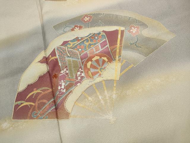 平和屋着物■訪問着 駒刺繍 扇面御所車花文 暈し染め 金銀彩 正絹 逸品 DABC0666qa