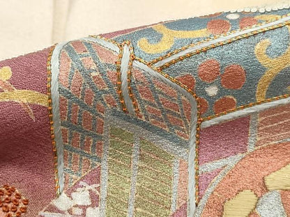 平和屋着物■訪問着 駒刺繍 扇面御所車花文 暈し染め 金銀彩 正絹 逸品 DABC0666qa