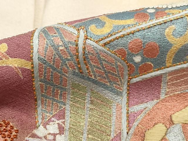 平和屋着物■訪問着 駒刺繍 扇面御所車花文 暈し染め 金銀彩 正絹 逸品 DABC0666qa