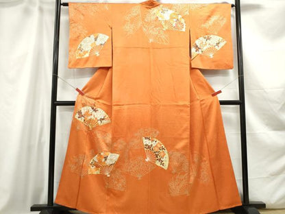 平和屋着物■訪問着 駒刺繍 扇面花文 金彩 正絹 逸品 DABC0679qa