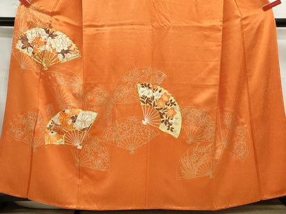 平和屋着物■訪問着 駒刺繍 扇面花文 金彩 正絹 逸品 DABC0679qa