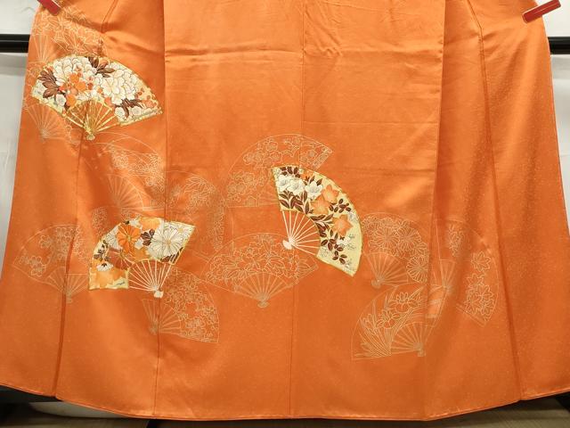 平和屋着物■訪問着 駒刺繍 扇面花文 金彩 正絹 逸品 DABC0679qa