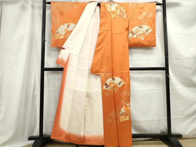 平和屋着物■訪問着 駒刺繍 扇面花文 金彩 正絹 逸品 DABC0679qa