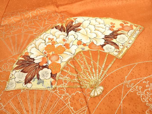 平和屋着物■訪問着 駒刺繍 扇面花文 金彩 正絹 逸品 DABC0679qa
