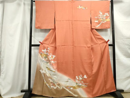 平和屋着物■訪問着 枝松花文 暈し染め 金銀彩 正絹 逸品 DABC0691qa