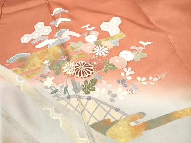 平和屋着物■訪問着 枝松花文 暈し染め 金銀彩 正絹 逸品 DABC0691qa