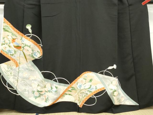 平和屋着物■豪華黒留袖 刺繍 絵巻花鳥文 金彩 正絹 逸品 DABC0692qa