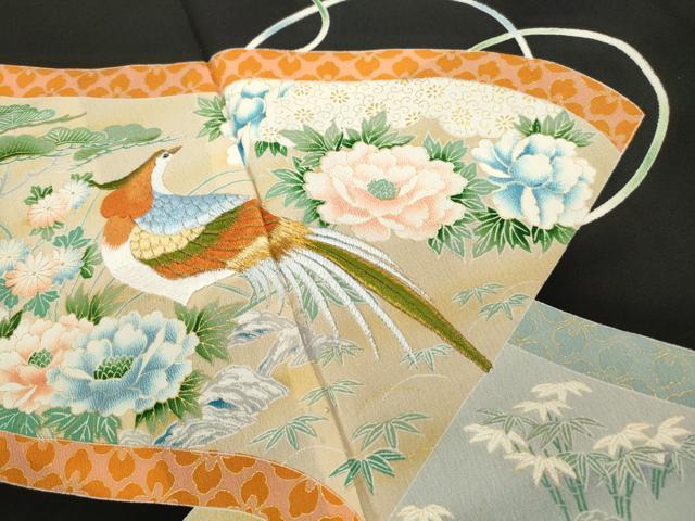 平和屋着物■豪華黒留袖 刺繍 絵巻花鳥文 金彩 正絹 逸品 DABC0692qa