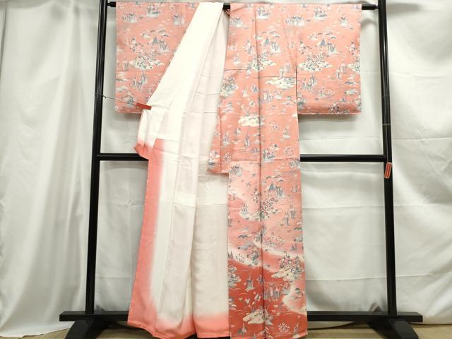 平和屋着物■訪問着 風景花文 暈し染め 正絹 逸品 DABC0696qa