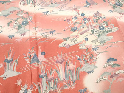 平和屋着物■訪問着 風景花文 暈し染め 正絹 逸品 DABC0696qa