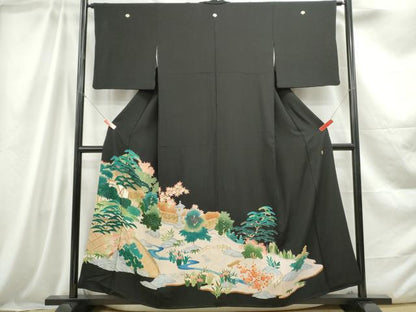 平和屋着物■豪華黒留袖 作家物 風景花文 松竹梅 金彩 正絹 逸品 DABC0699qa