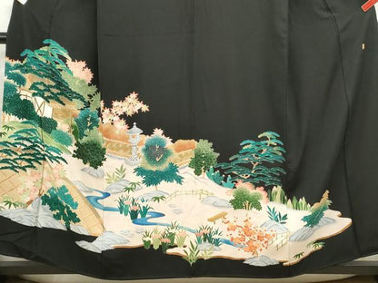 平和屋着物■豪華黒留袖 作家物 風景花文 松竹梅 金彩 正絹 逸品 DABC0699qa