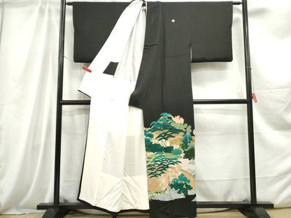 平和屋着物■豪華黒留袖 作家物 風景花文 松竹梅 金彩 正絹 逸品 DABC0699qa