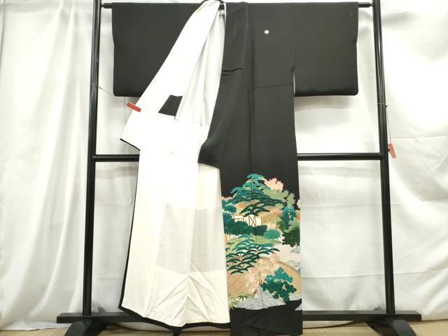 平和屋着物■豪華黒留袖 作家物 風景花文 松竹梅 金彩 正絹 逸品 DABC0699qa