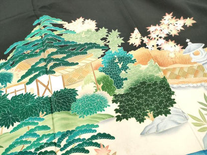 平和屋着物■豪華黒留袖 作家物 風景花文 松竹梅 金彩 正絹 逸品 DABC0699qa