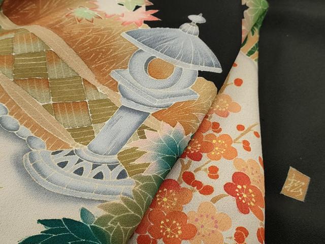 平和屋着物■豪華黒留袖 作家物 風景花文 松竹梅 金彩 正絹 逸品 DABC0699qa