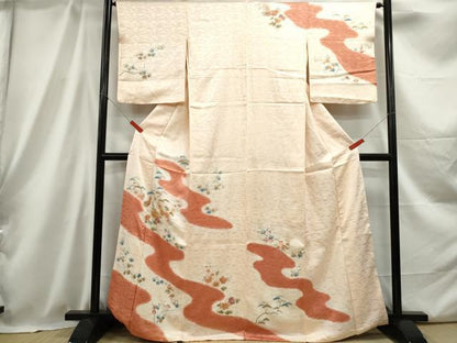 平和屋着物■訪問着 駒刺繍 流水花松文 暈し染め 三越扱い 正絹 逸品 DABC0710qa