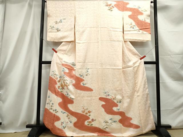 平和屋着物■訪問着 駒刺繍 流水花松文 暈し染め 三越扱い 正絹 逸品 DABC0710qa