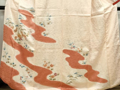 平和屋着物■訪問着 駒刺繍 流水花松文 暈し染め 三越扱い 正絹 逸品 DABC0710qa