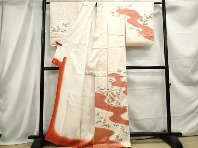 平和屋着物■訪問着 駒刺繍 流水花松文 暈し染め 三越扱い 正絹 逸品 DABC0710qa