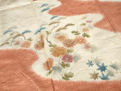 平和屋着物■訪問着 駒刺繍 流水花松文 暈し染め 三越扱い 正絹 逸品 DABC0710qa