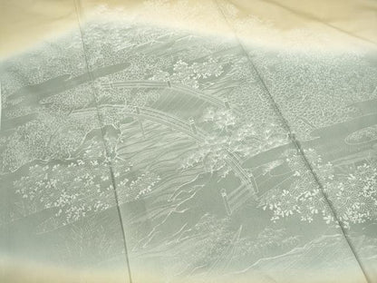 平和屋着物■訪問着 渡橋風景花文 暈し染め 正絹 逸品 DABC0715qa