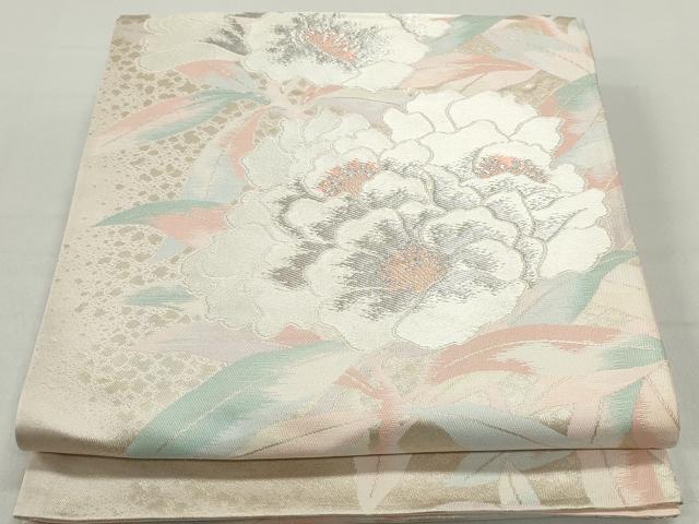 平和屋着物◎六通柄袋帯　草花文　銀糸　正絹　逸品　DABC0739qa