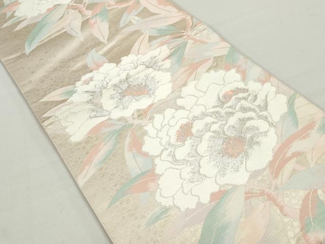 平和屋着物◎六通柄袋帯　草花文　銀糸　正絹　逸品　DABC0739qa