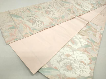 平和屋着物◎六通柄袋帯　草花文　銀糸　正絹　逸品　DABC0739qa