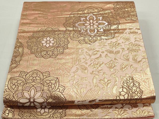 平和屋着物◎六通柄袋帯　道長正倉院花文　更紗　金糸　正絹　逸品　DABC0740qa