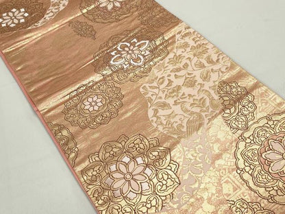平和屋着物◎六通柄袋帯　道長正倉院花文　更紗　金糸　正絹　逸品　DABC0740qa
