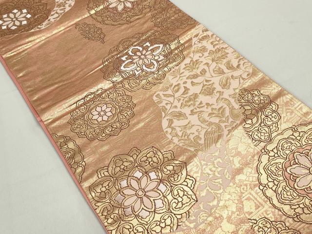 平和屋着物◎六通柄袋帯　道長正倉院花文　更紗　金糸　正絹　逸品　DABC0740qa