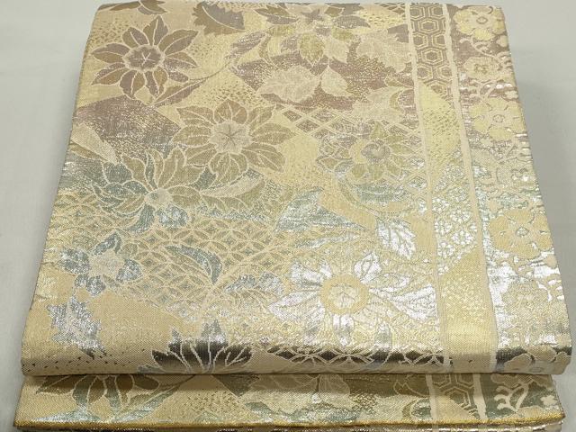 平和屋着物◎佐賀錦　六通柄袋帯　更紗花文　金糸　正絹　逸品　DABC0753qa