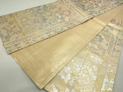 平和屋着物◎佐賀錦　六通柄袋帯　更紗花文　金糸　正絹　逸品　DABC0753qa