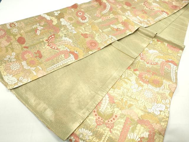 平和屋着物◎佐賀錦　六通柄袋帯　唐織　花蝶文　金糸　正絹　逸品　DABC0756qa