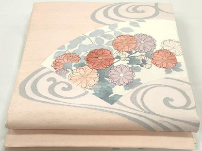 平和屋着物◎太鼓柄袋帯　紬地　地紙流水花文　金糸　正絹　逸品　DABC0761qa