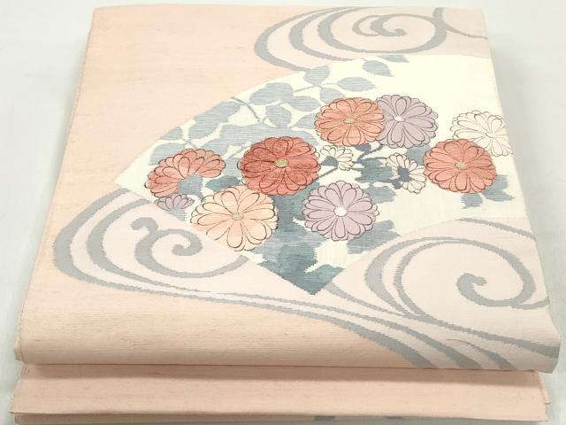 平和屋着物◎太鼓柄袋帯　紬地　地紙流水花文　金糸　正絹　逸品　DABC0761qa