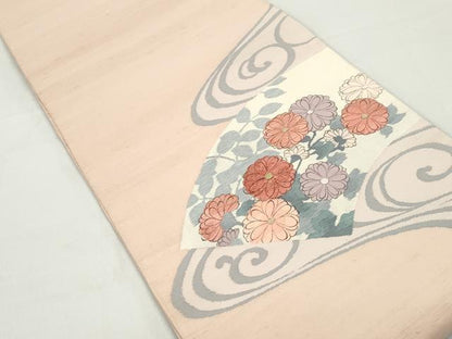 平和屋着物◎太鼓柄袋帯　紬地　地紙流水花文　金糸　正絹　逸品　DABC0761qa