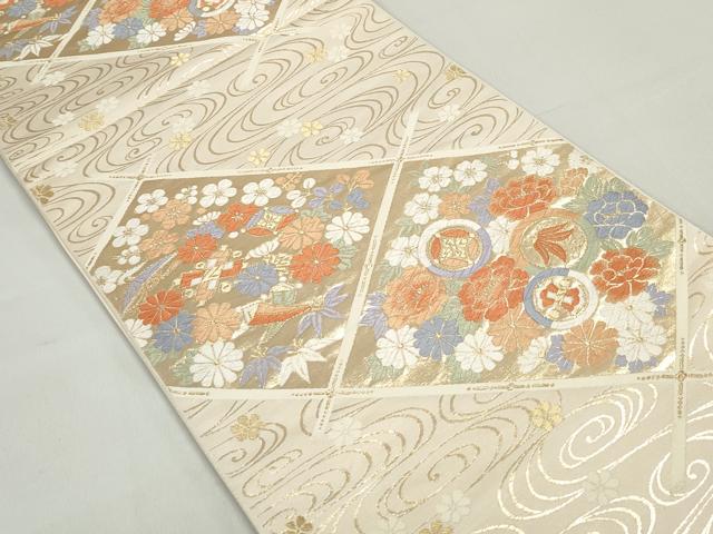 平和屋着物◎六通柄袋帯　唐織　流水花丸文　金糸　正絹　逸品　DABC0762qa