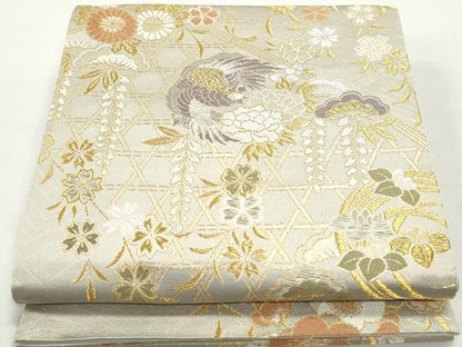 平和屋着物◎六通柄袋帯　唐織　花鳥枝松文　千代　金糸　正絹　逸品　DABC0764qa