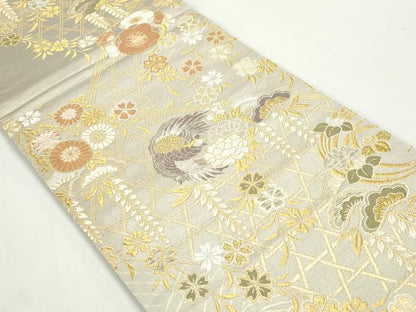 平和屋着物◎六通柄袋帯　唐織　花鳥枝松文　千代　金糸　正絹　逸品　DABC0764qa