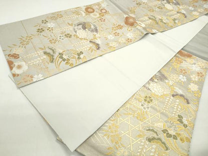 平和屋着物◎六通柄袋帯　唐織　花鳥枝松文　千代　金糸　正絹　逸品　DABC0764qa
