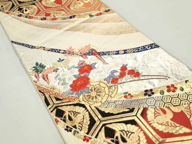 平和屋着物◎六通柄袋帯　唐織　彩華花車文　金銀糸　正絹　逸品　DABC0768qa