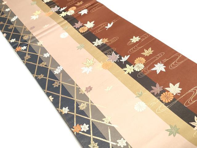 平和屋着物◎西陣　両面　全通柄袋帯　唐織　流水花間道　金糸　証紙付き　引箔　正絹　逸品　DABC0772qa
