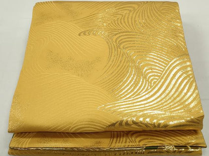 平和屋着物◎両面　全通柄袋帯　立波文　金糸　正絹　逸品　DABC0775qa