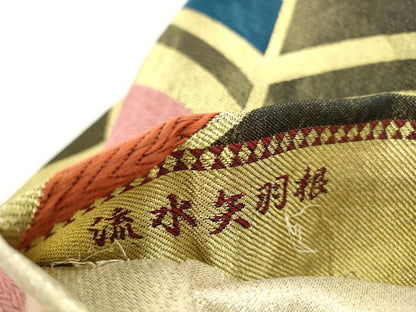 平和屋着物◎全通柄袋帯　唐織　流水矢羽根　金糸　DABC0777qa