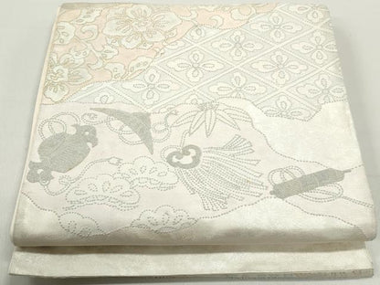 平和屋着物◎中国三大刺繍　相良刺繍　太鼓柄袋帯　切嵌花菱文　正絹　逸品　DABC0791qa