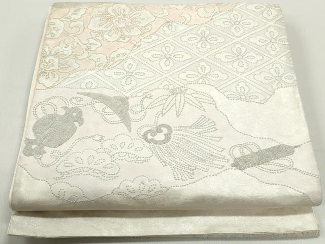 平和屋着物◎中国三大刺繍　相良刺繍　太鼓柄袋帯　切嵌花菱文　正絹　逸品　DABC0791qa