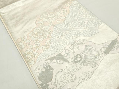 平和屋着物◎中国三大刺繍　相良刺繍　太鼓柄袋帯　切嵌花菱文　正絹　逸品　DABC0791qa