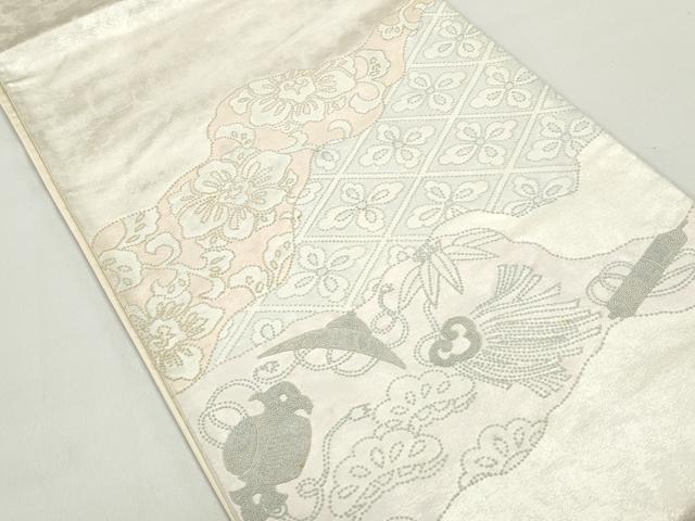 平和屋着物◎中国三大刺繍　相良刺繍　太鼓柄袋帯　切嵌花菱文　正絹　逸品　DABC0791qa